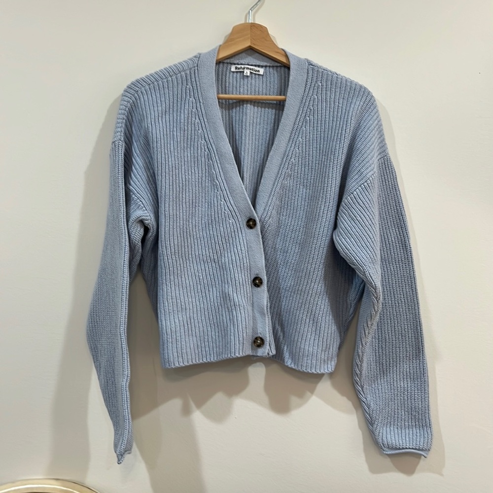 Reformation Pale Blue Organic Cotton Sweater
